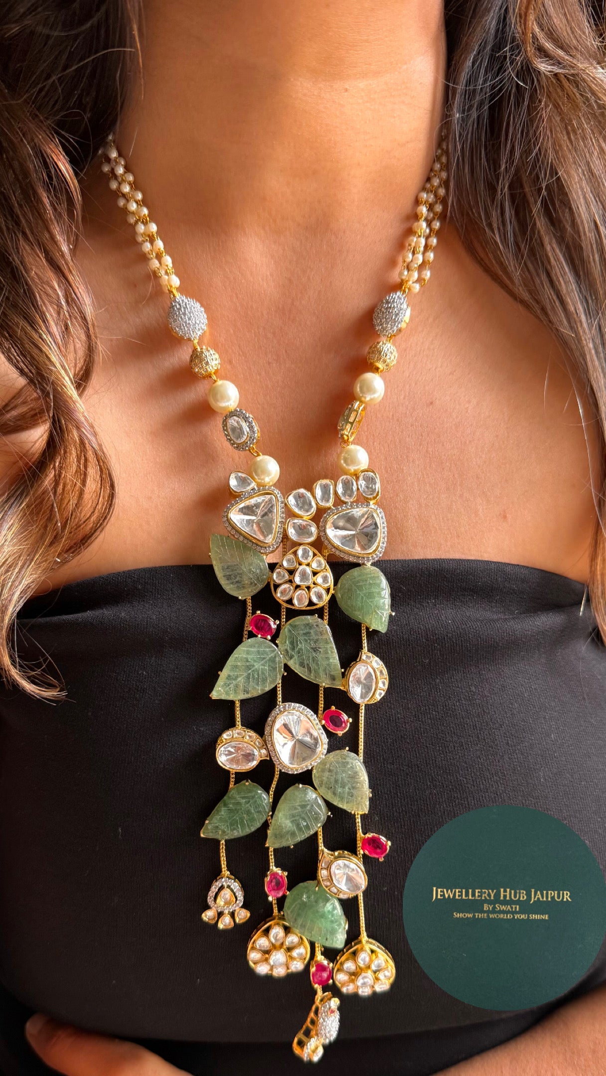Amrapali inspired Mint leafy regal tassel Necklace