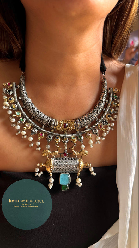 Savar triabal Pearl navratna Necklace