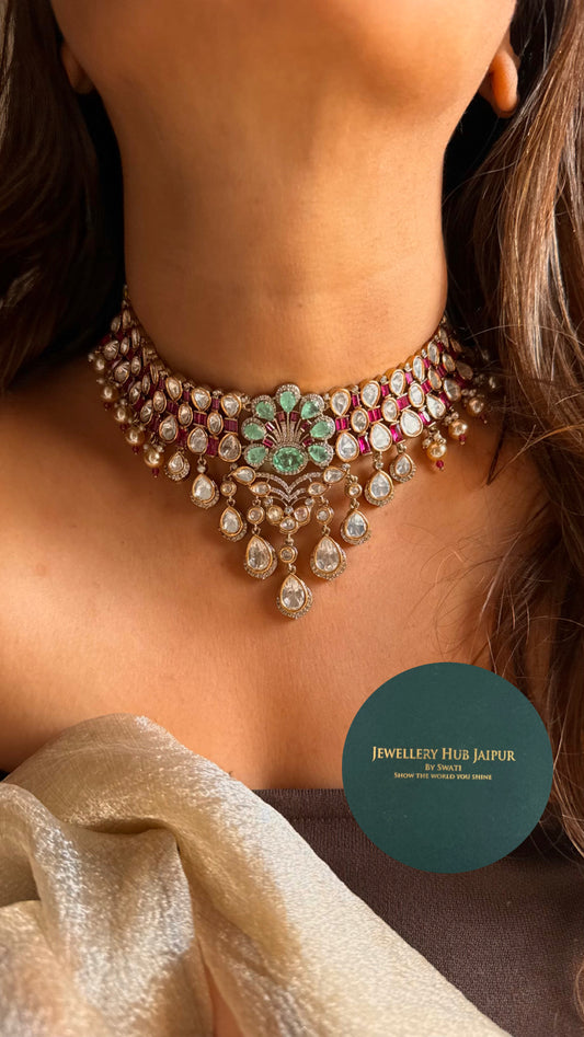 Mint & Rani Pint peacock inspired designer necklace