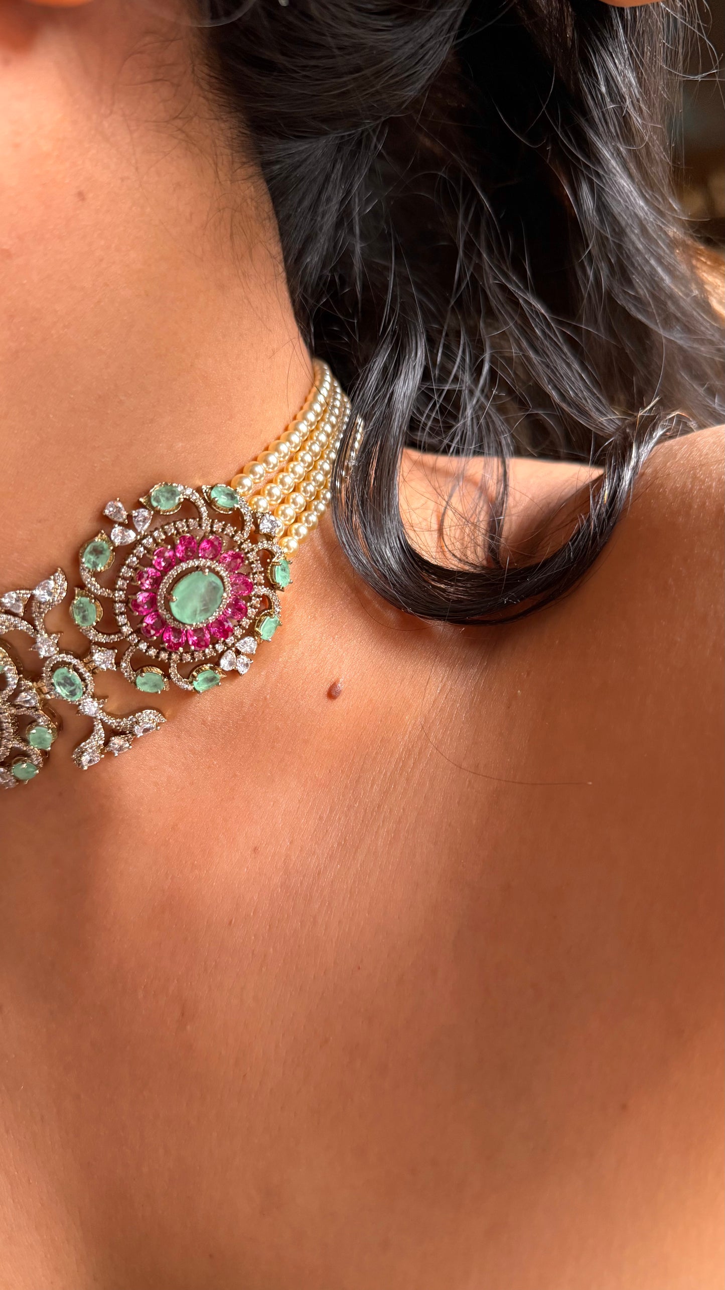 Rani pink with mint doublets cocktail choker Necklace