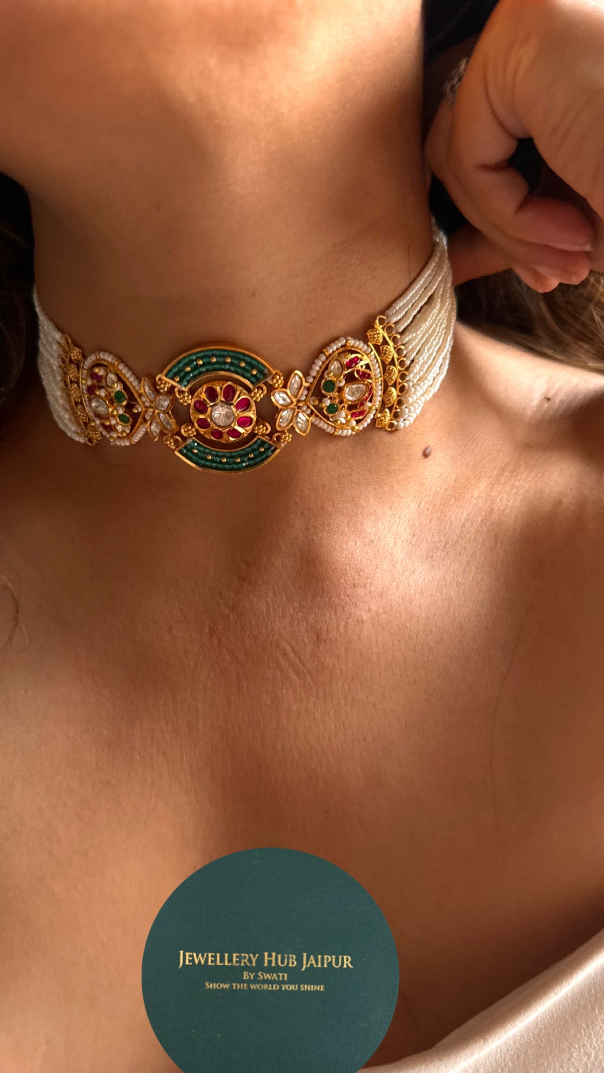 Heritage emerald & rani pink jadau choker