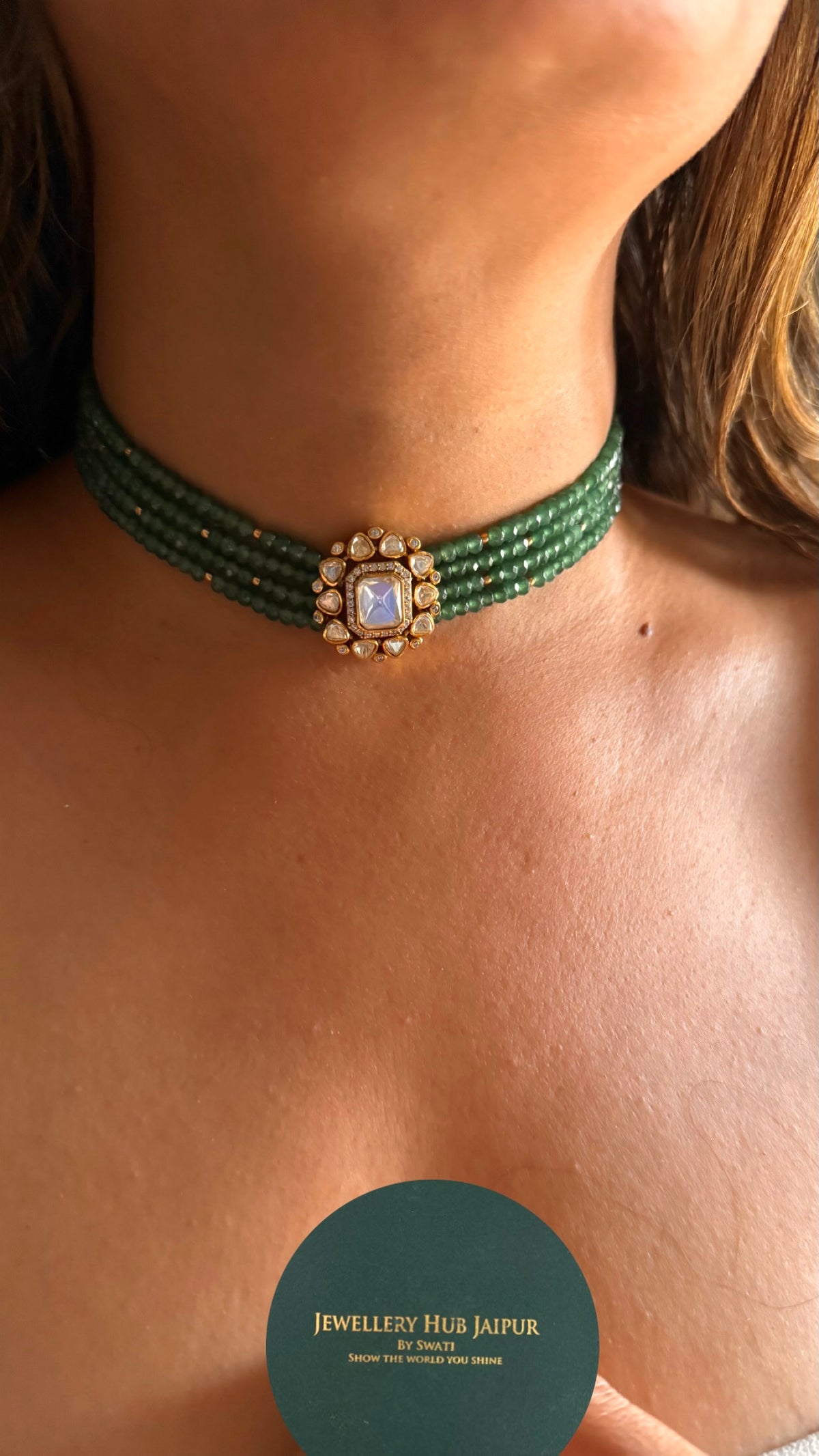 Lv peeli polki mint pearl choker Necklace