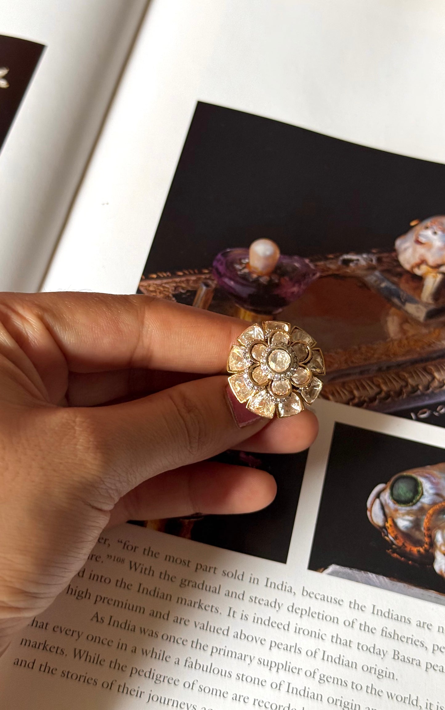Peeli Polki double floral ring