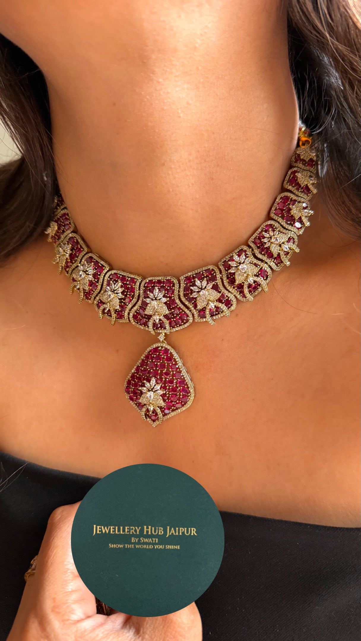Rani pink doublets with cz diamond Necklace
