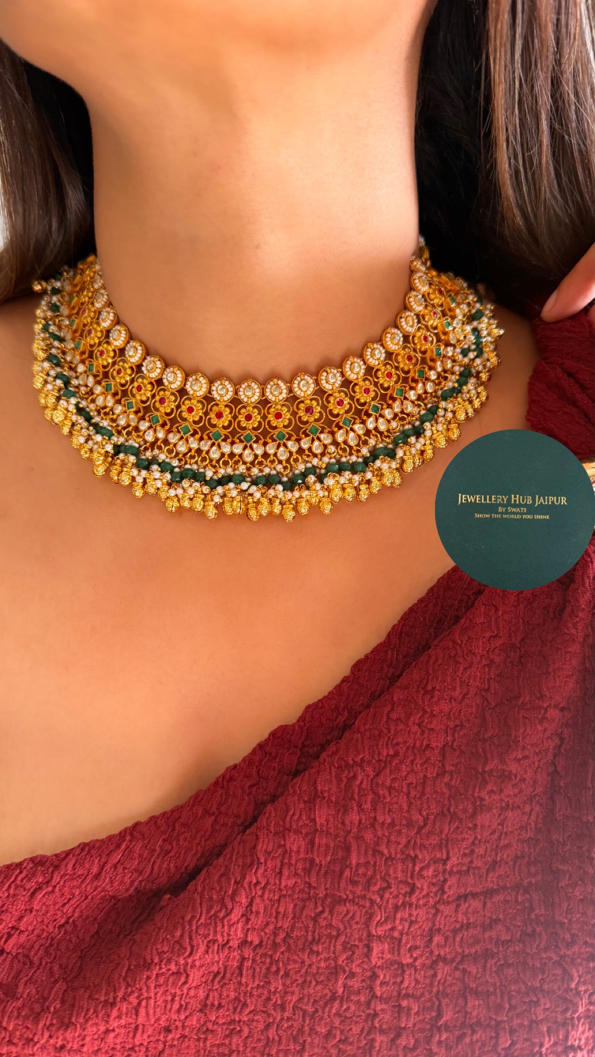 Rani pink & emerald heritage rajwada necklace