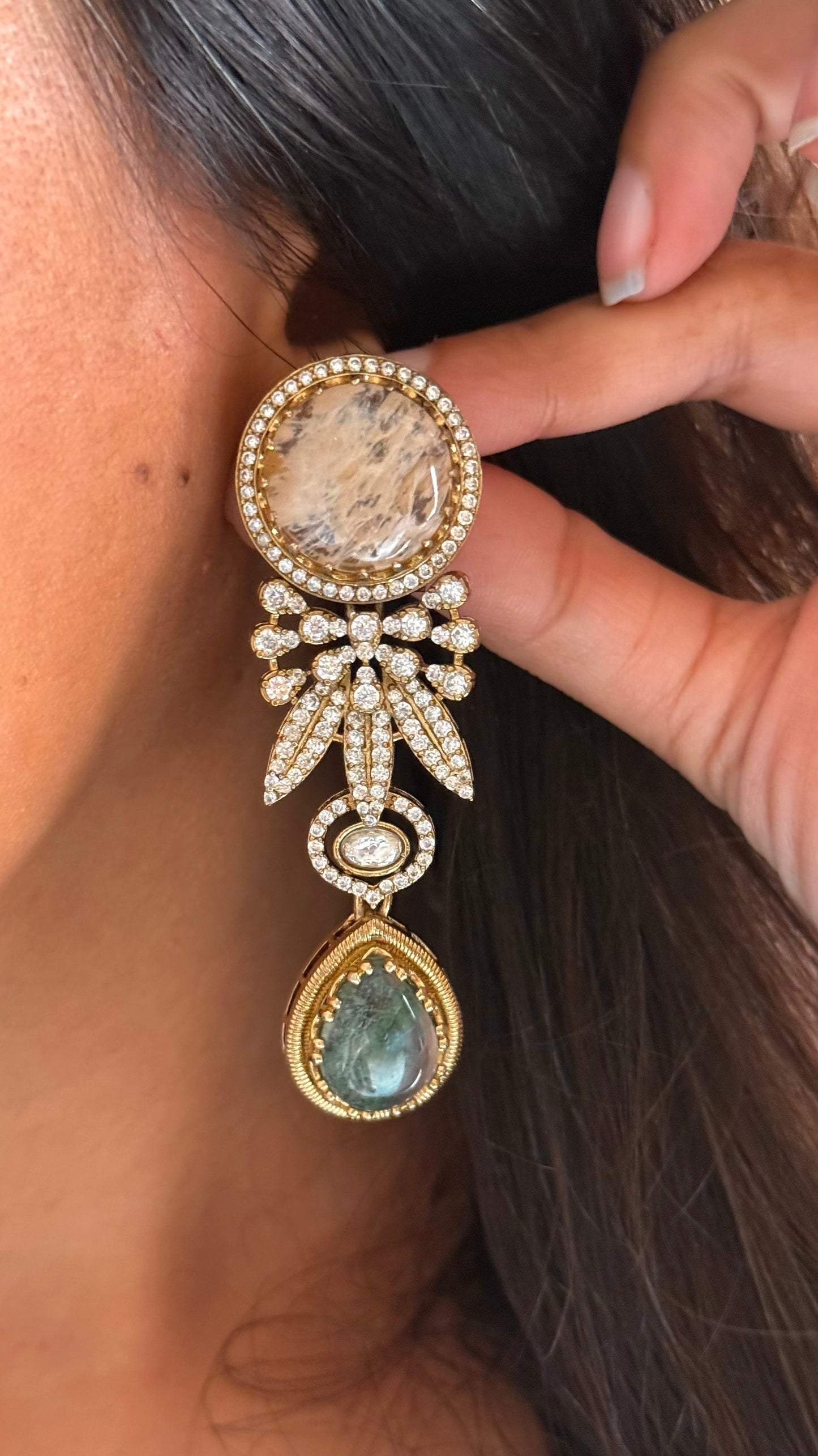 Sabya inspired cocktail real stone navratna earrings
