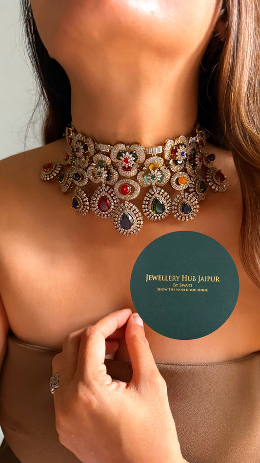 Royal aura Sabhyasachi inspired navratna choker set
