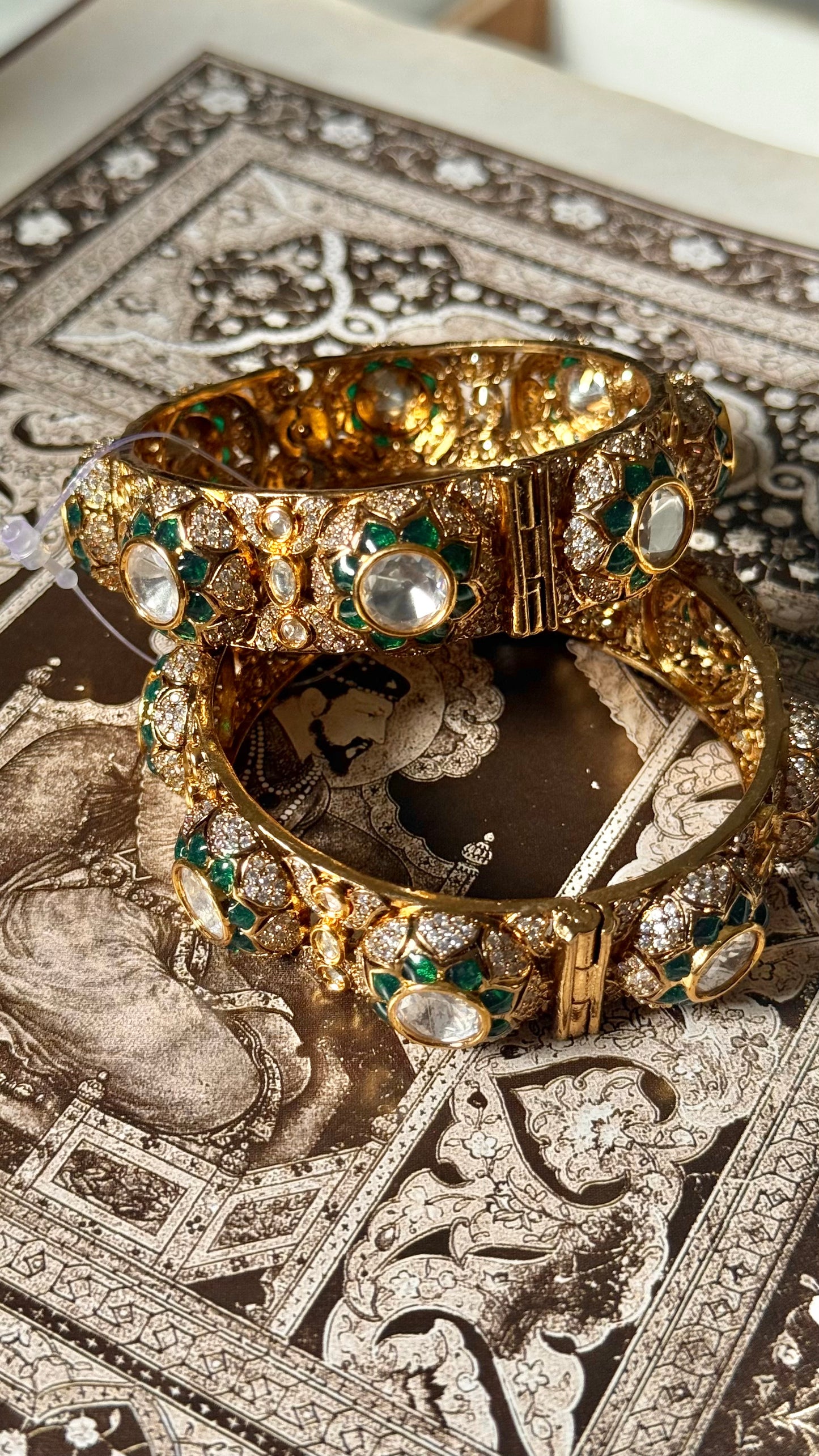Emerald floral moissanite Victorian openable bangle