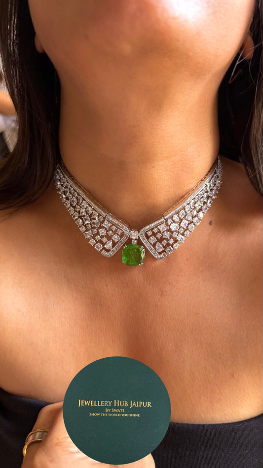 Mint doublet cz Emerald cut necklace