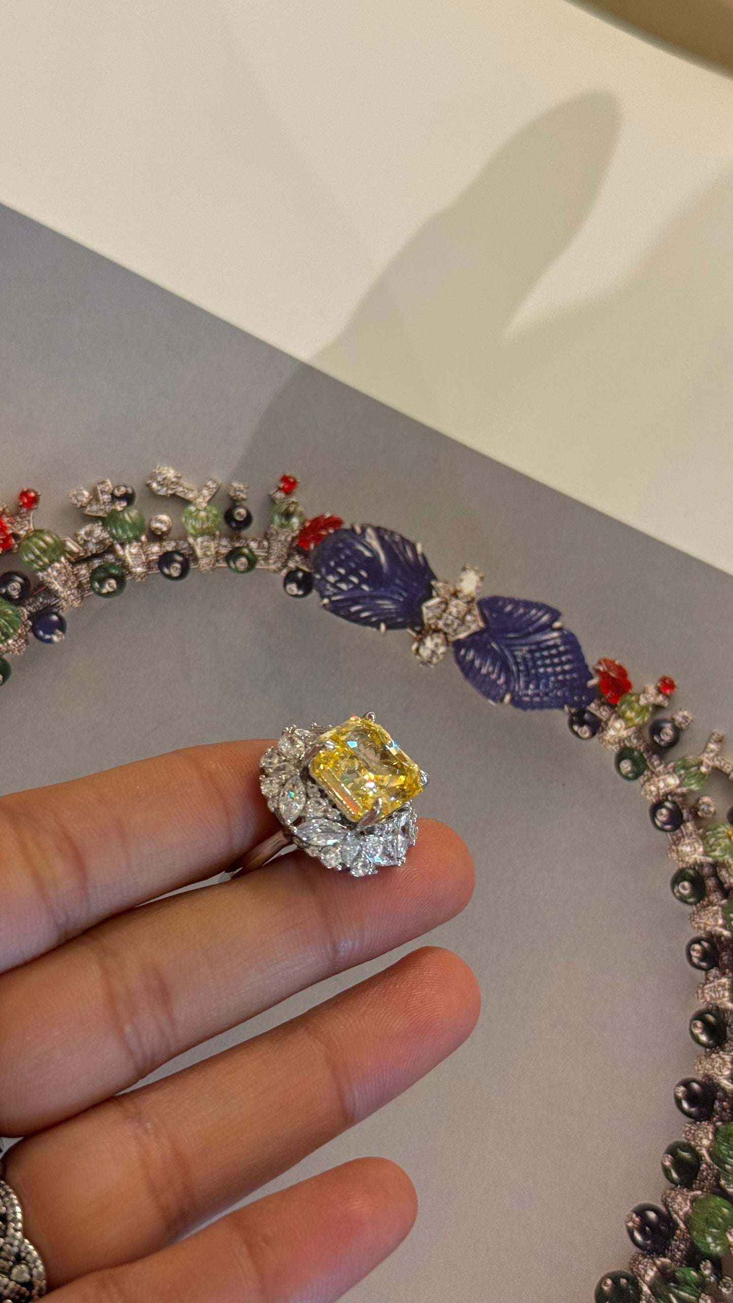 Citrine Rhodium CZ Diamond Cocktail Ring