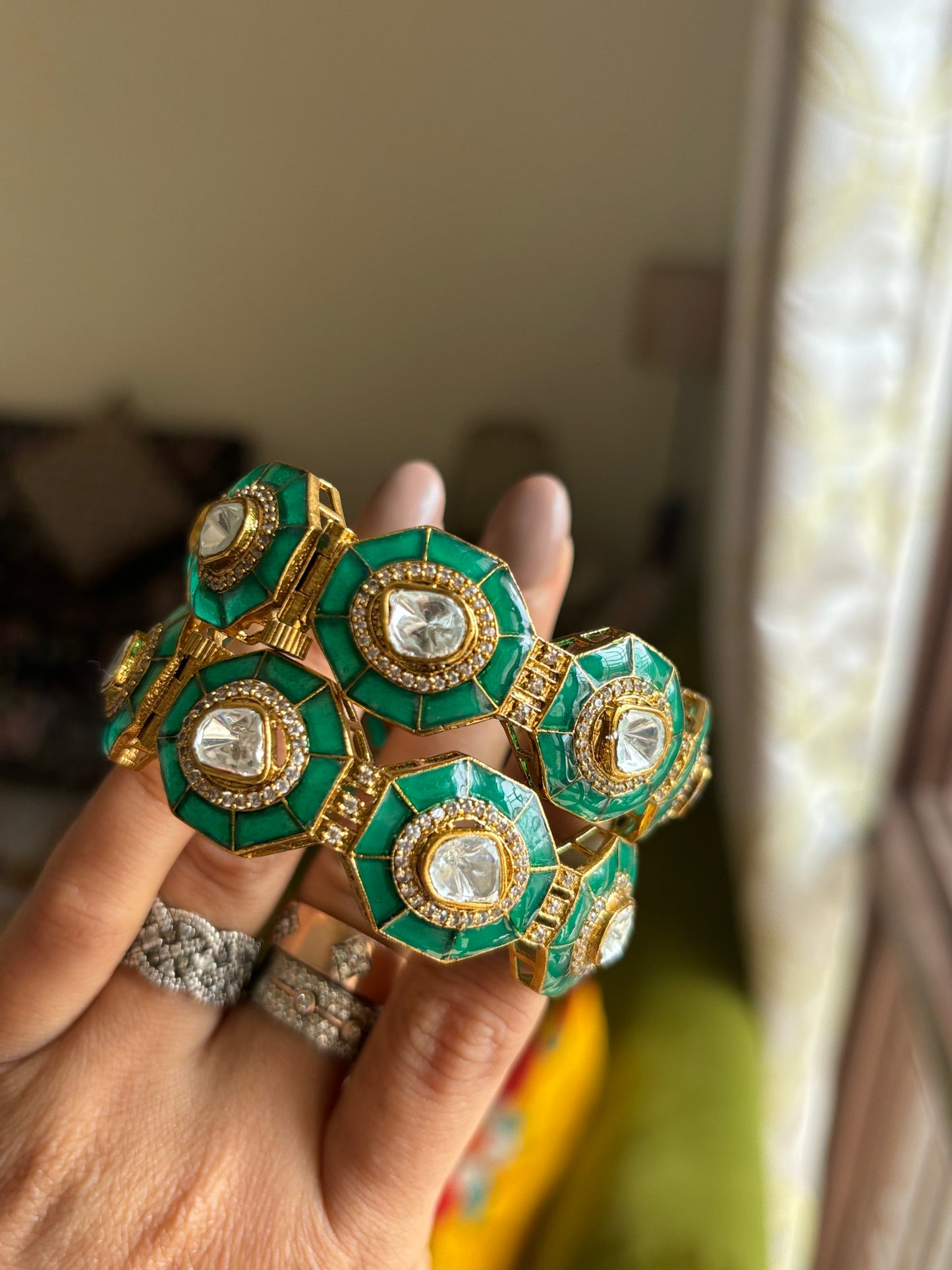 Emerald Moissanite polki bangles
