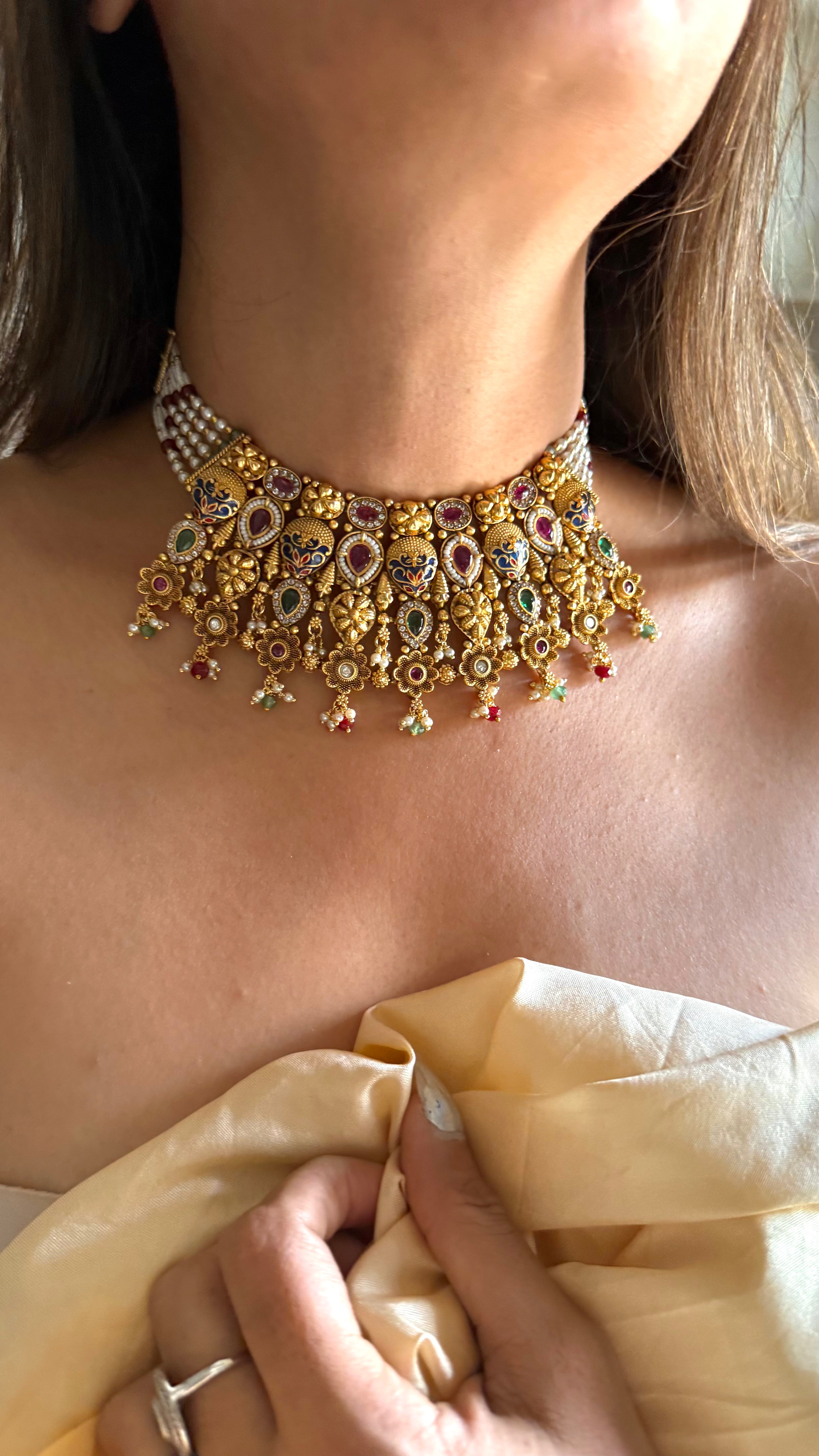 Ruby & emerald rajwada choker