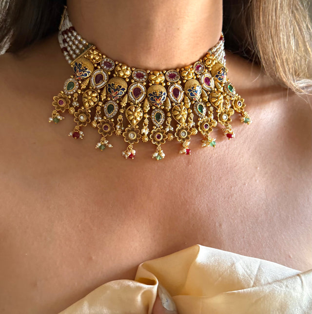 Ruby & emerald rajwada choker