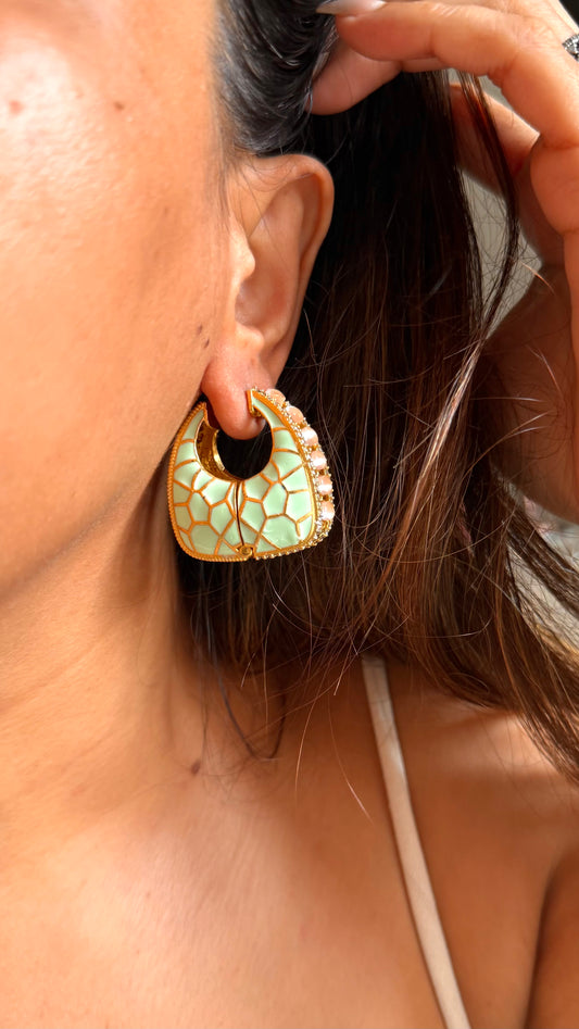 Mint katdana with rose quartz earrings