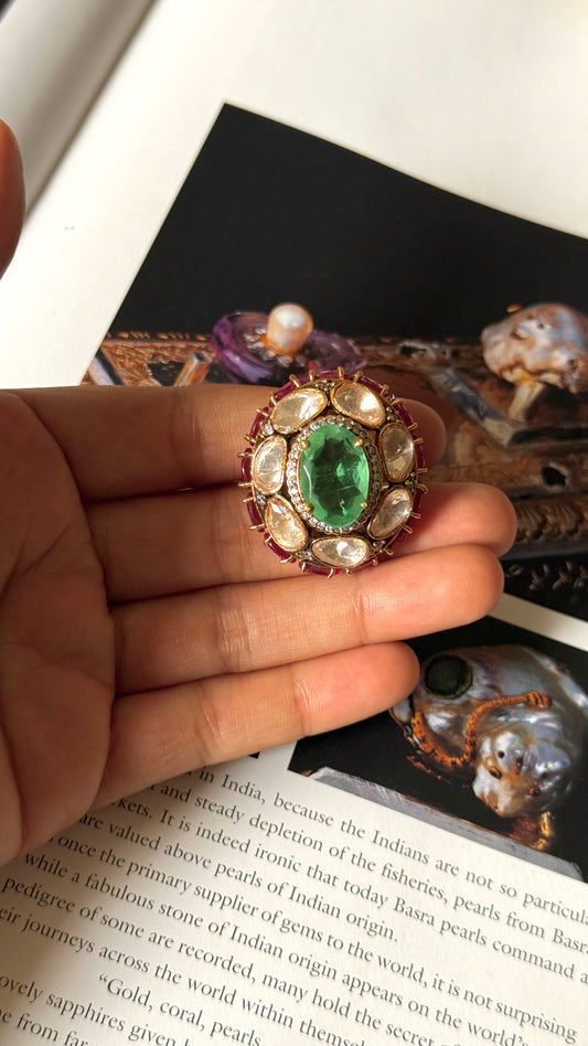 Mint doublet & rani pink uncut polki ring