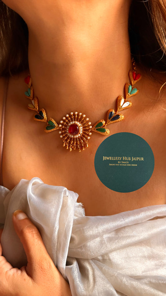 Amrapali Ruby doublet designer navratna collar set
