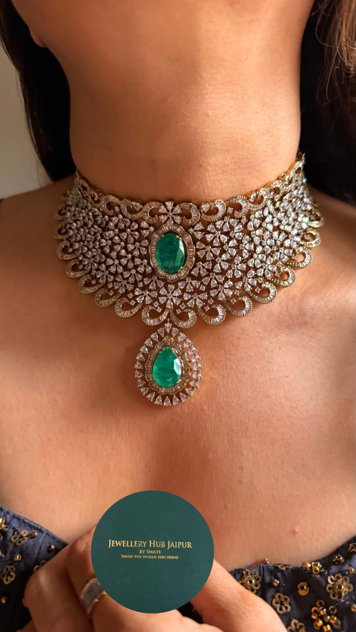 Emerald cz diamond choker Necklace