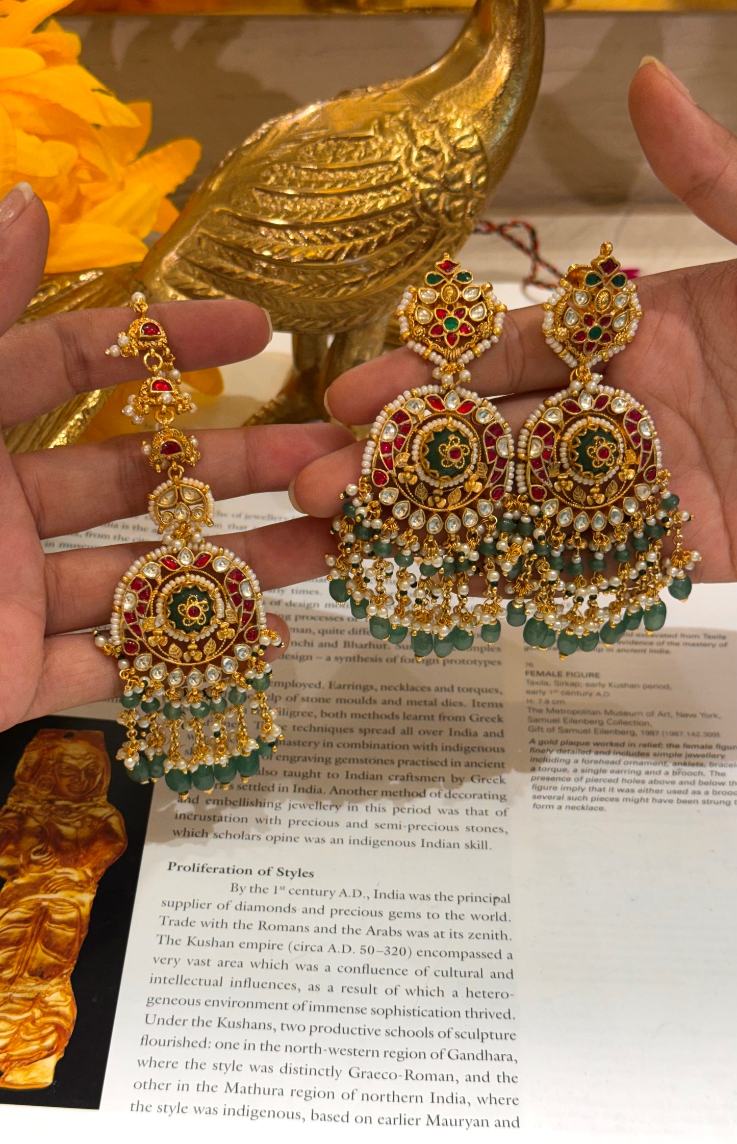 Emerald inlay heritage ruby & strawberry drops maangtika with earrings combo