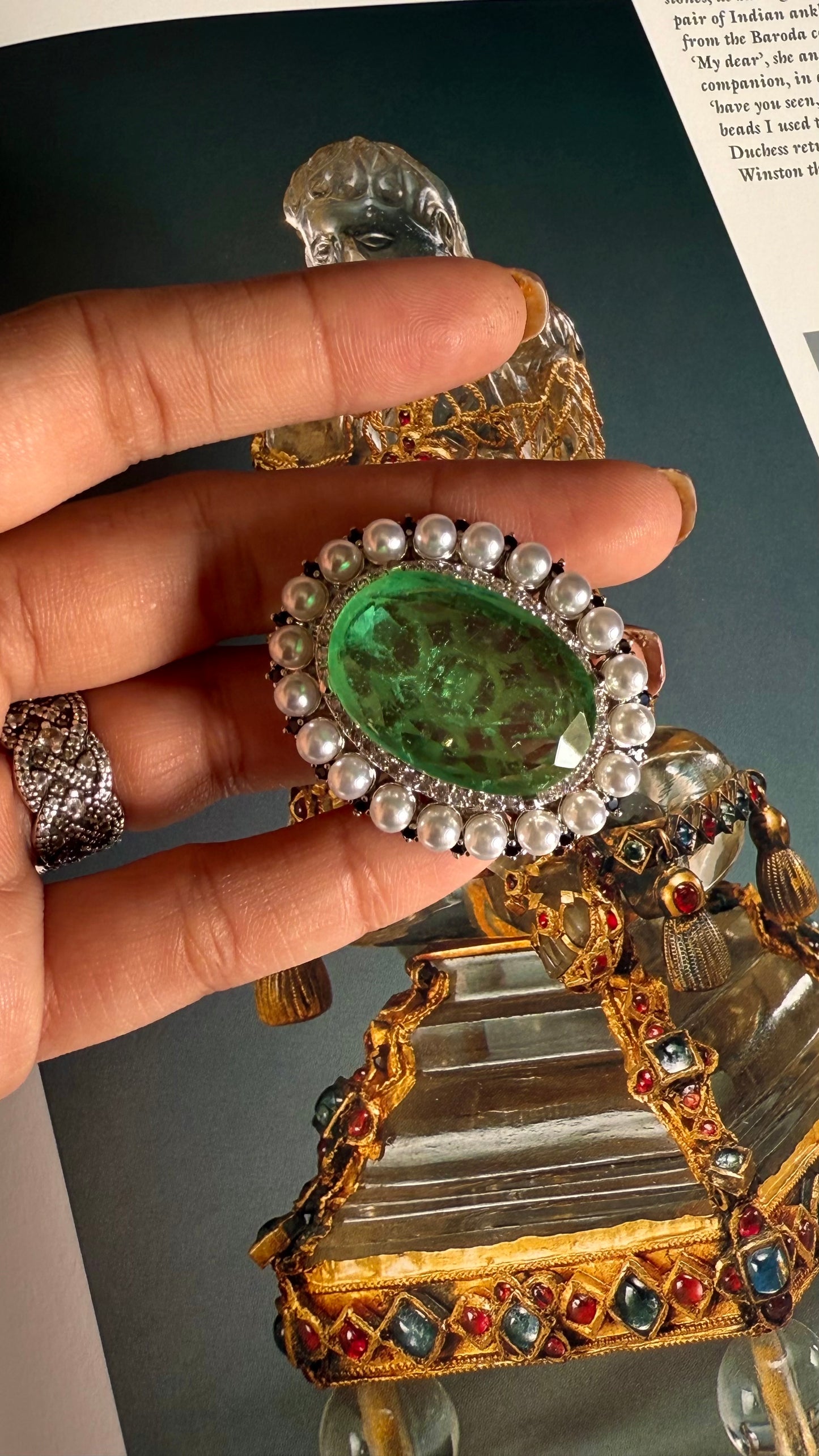 Mint white pearl adjustable ring
