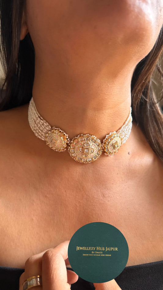 Rose quartz & mint meenakari heritage choker