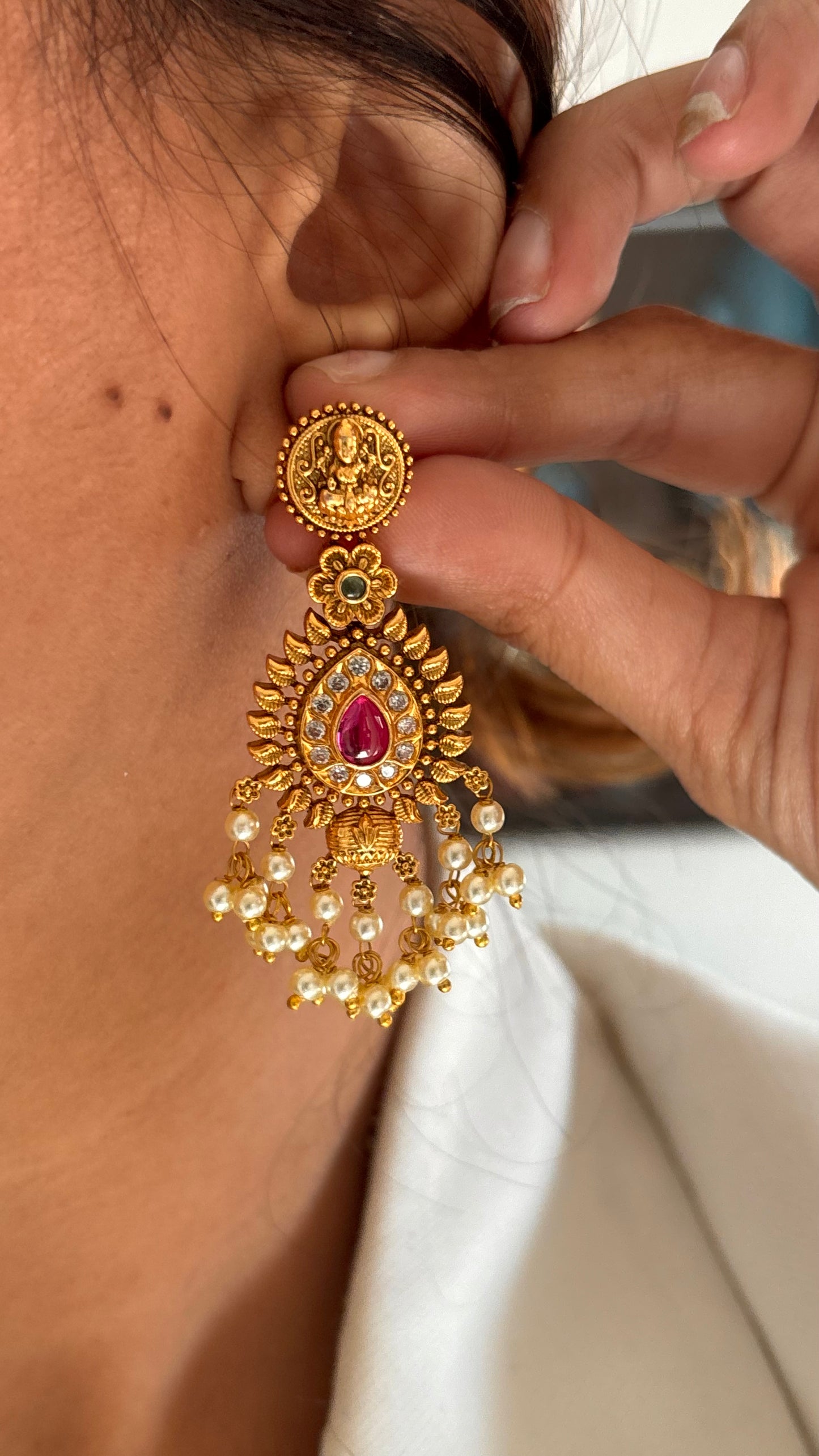 Rajwada nakashi emerald & ruby oxidised gold necklace