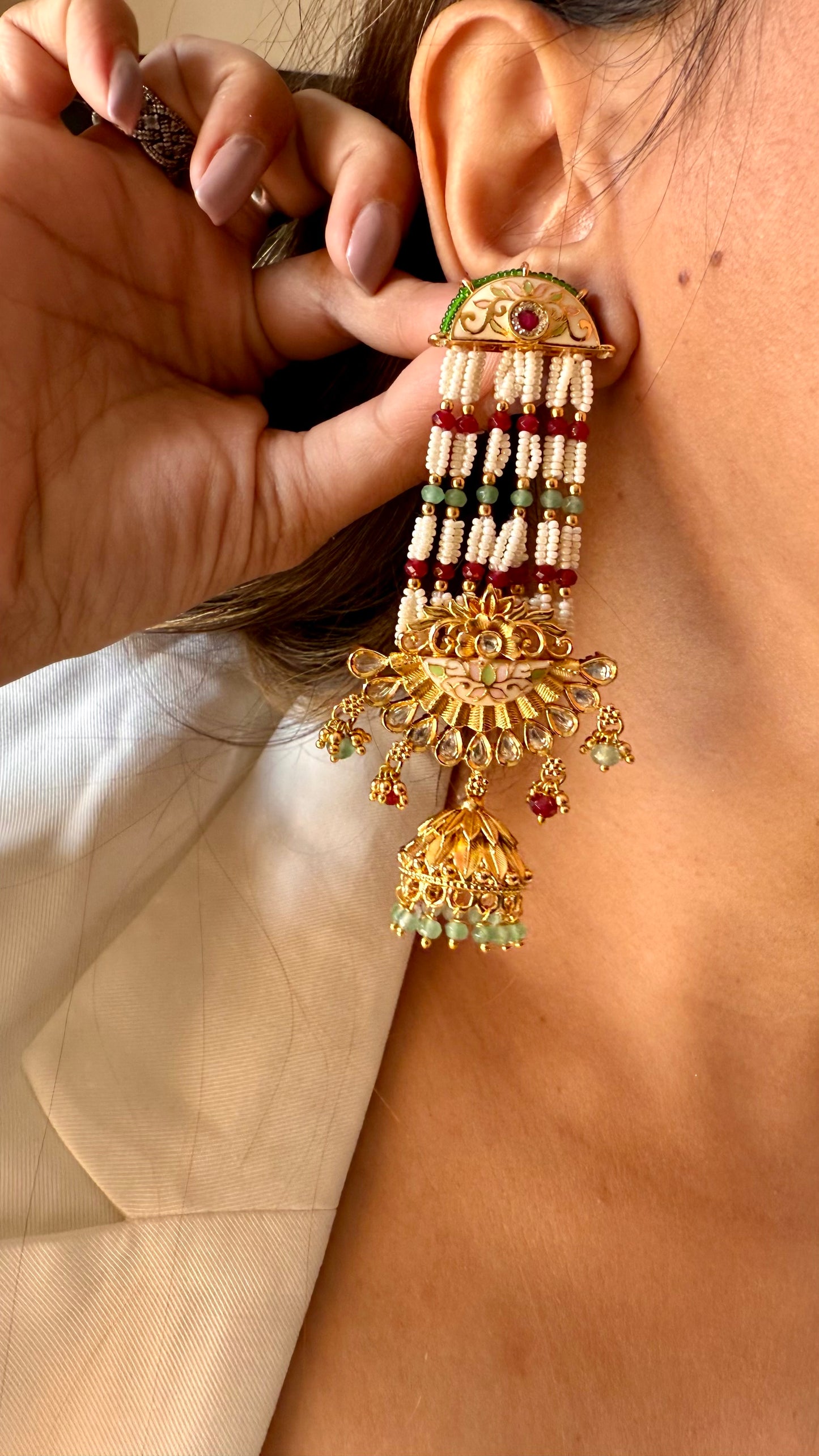 Emerald ruby Rajwada Pachi earrings