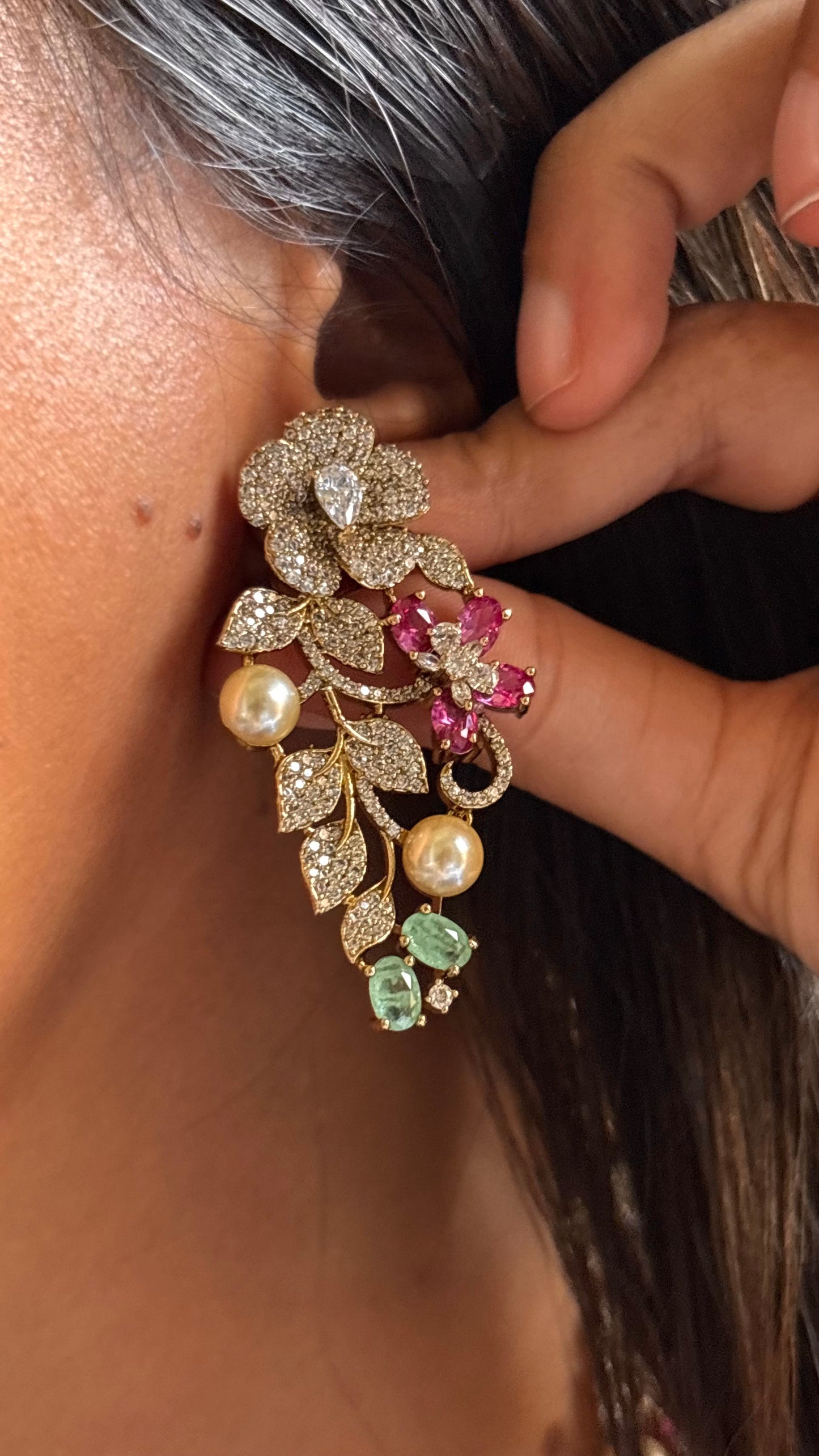 Cz floral designer Necklace with pearl detailing