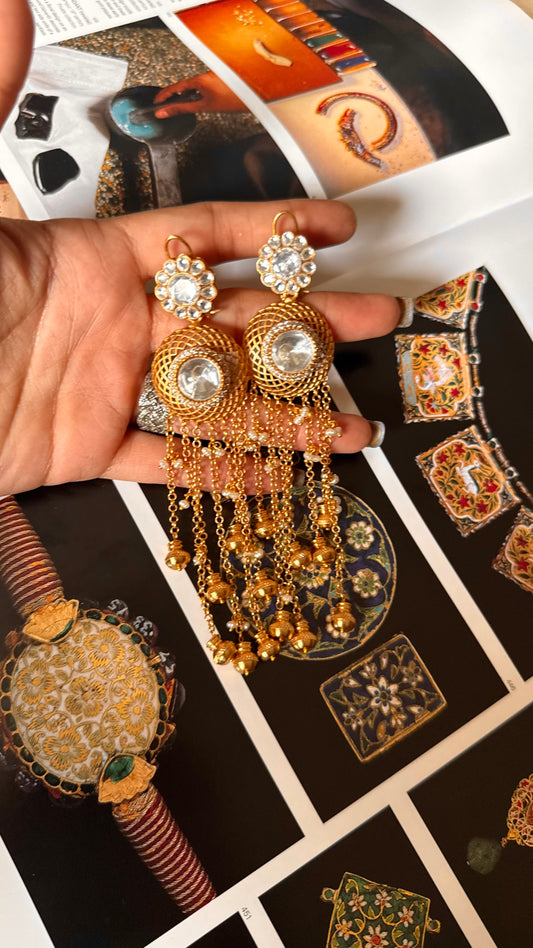 Moissanite polki goldeb drops long earring