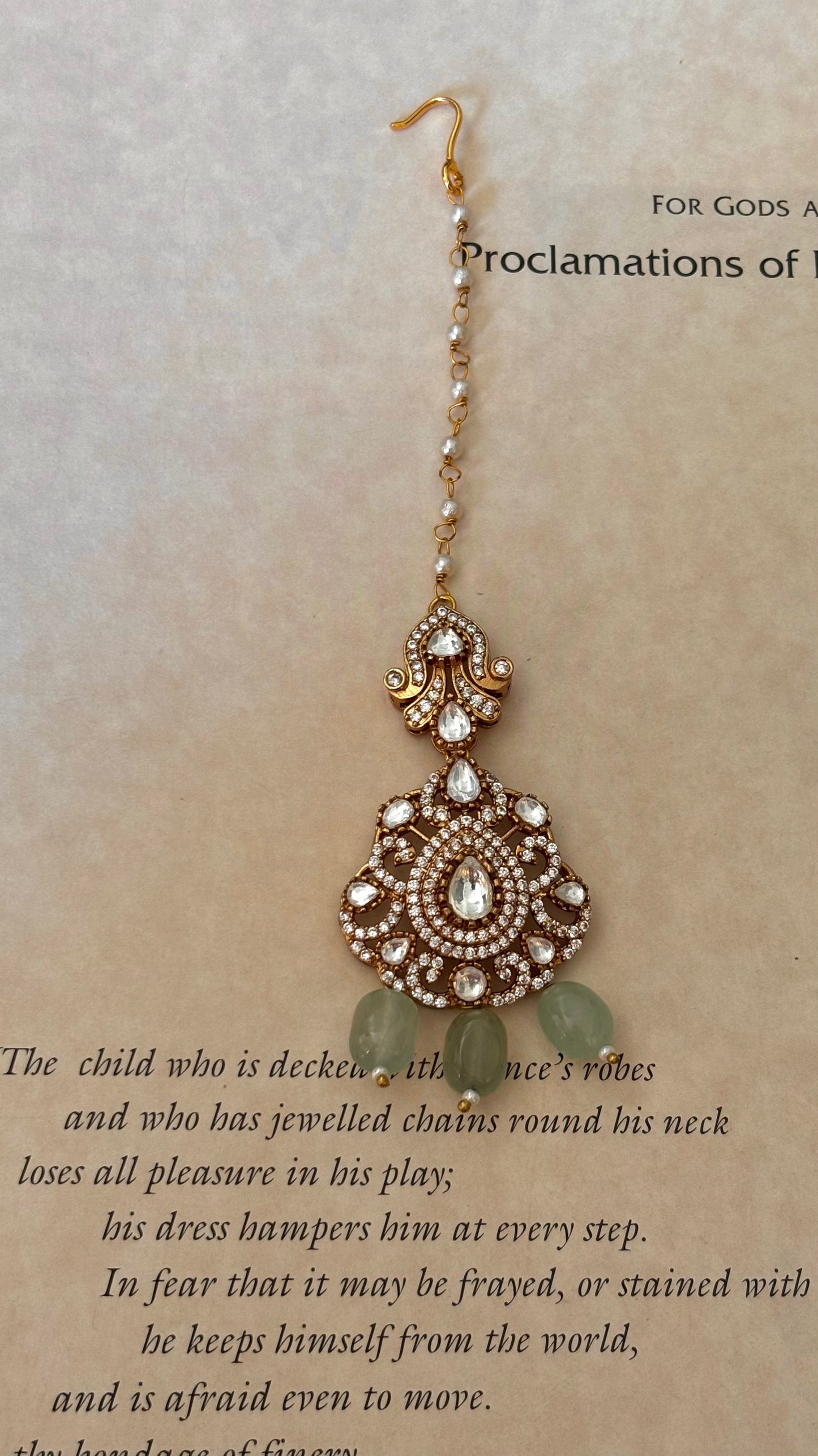 Victorian polki maangtika with mint drops