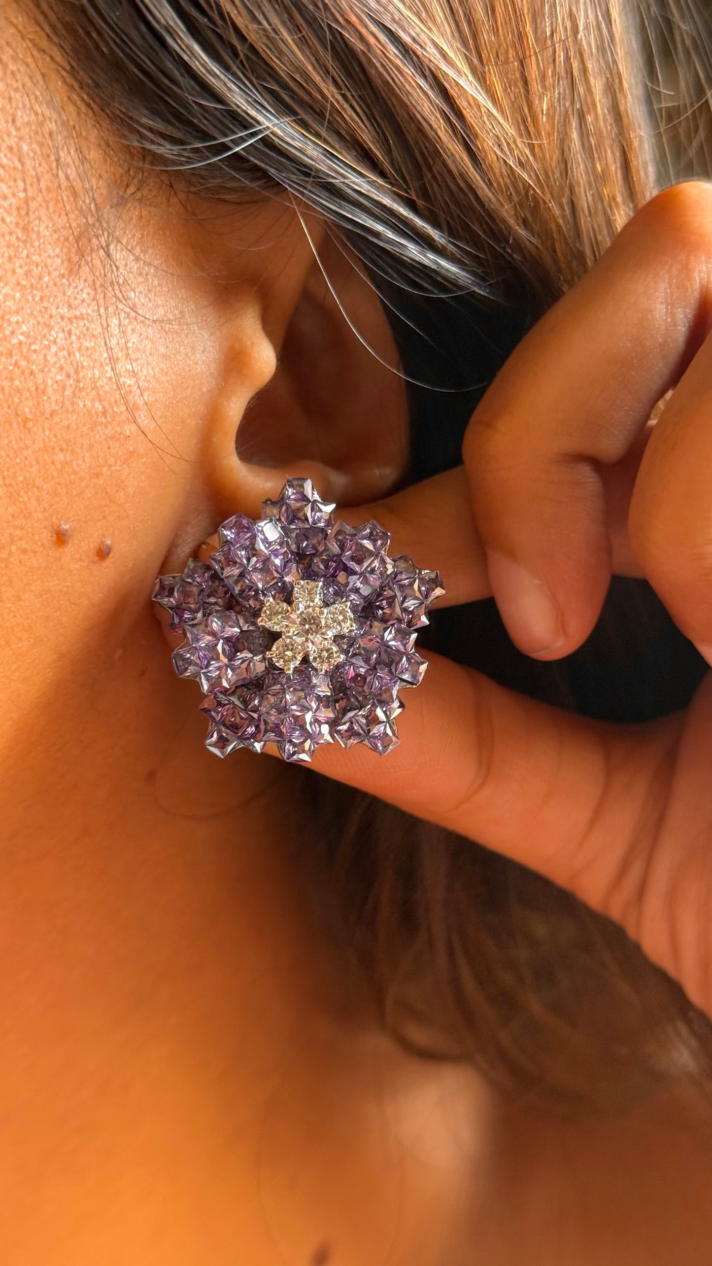 Tanzanite diamond floral studs
