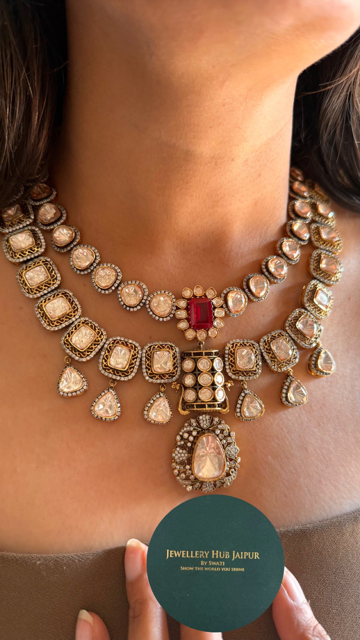 Ruby  with peeli polki inspired collar  Necklace