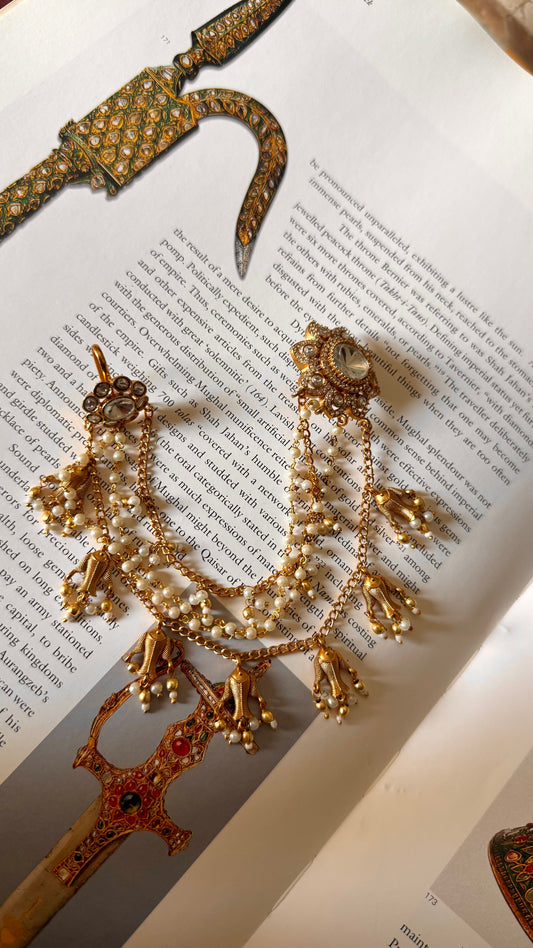 Floral studs attached with fish drops Kaanchain