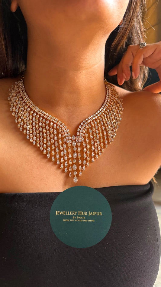 Cz diamond doublets gold polish designer collar necklace