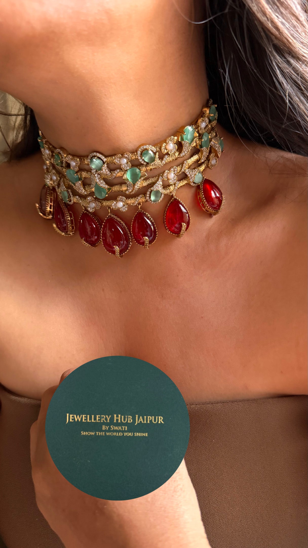 Mint& ruby cocktail statement choker