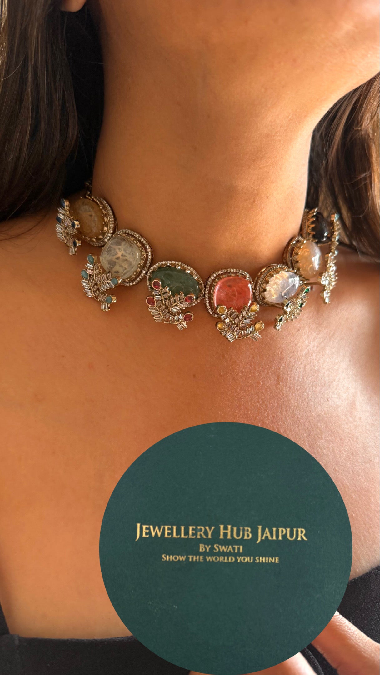 Sabyasachi inspired real stones peach takkar work necklace