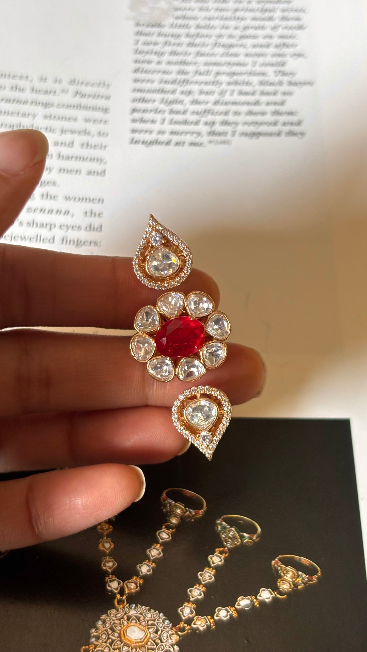 Ruby moissanite polki double finger Ring