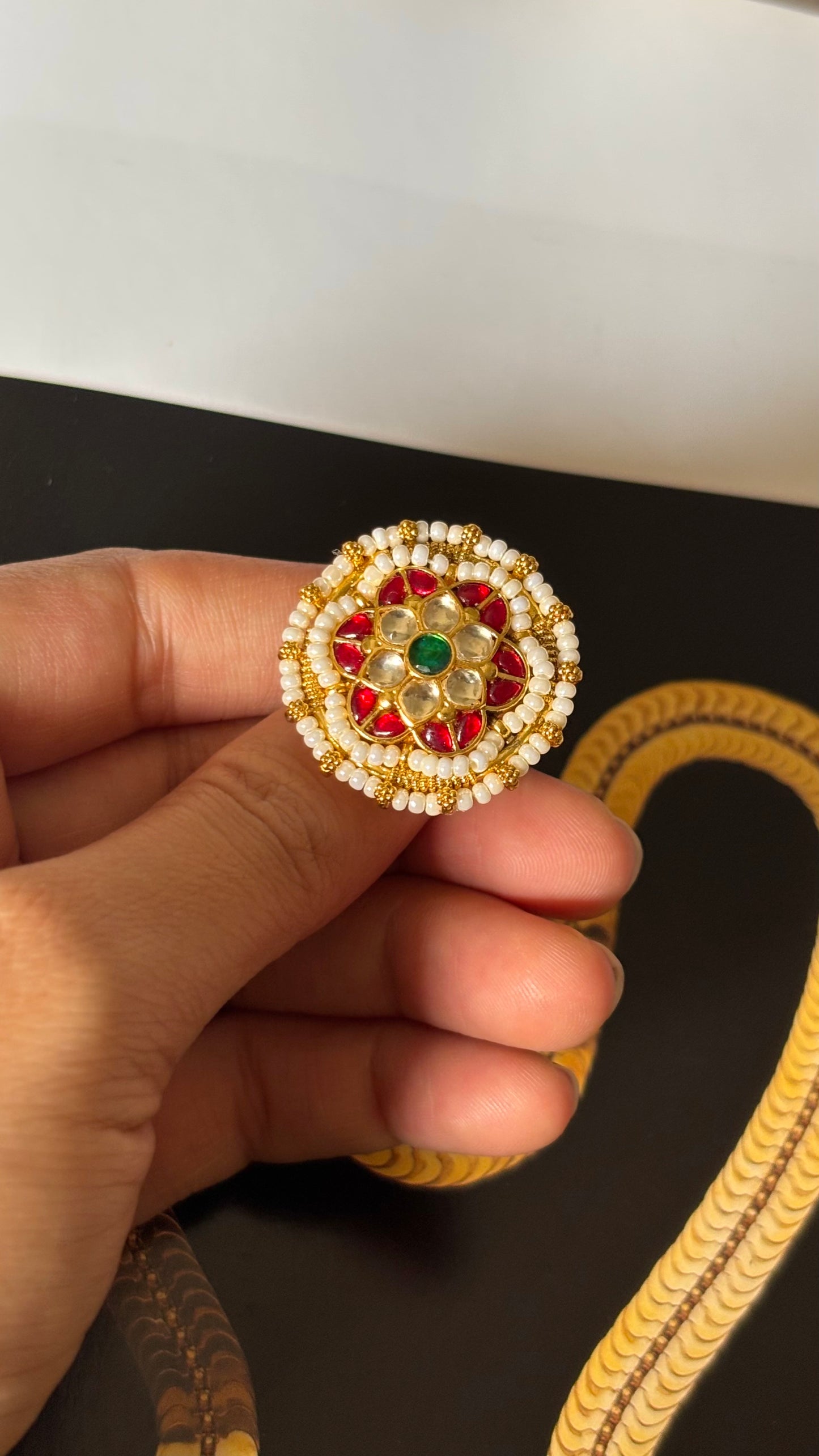Ruby & emerald Paachi Kundan Floral adjustable Ring