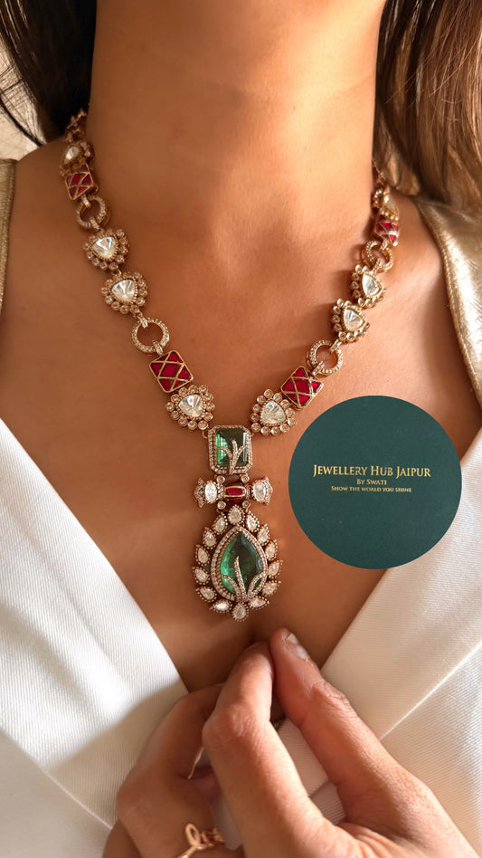 Shiva Mint doublet & ruby katdana moissanite collar necklace