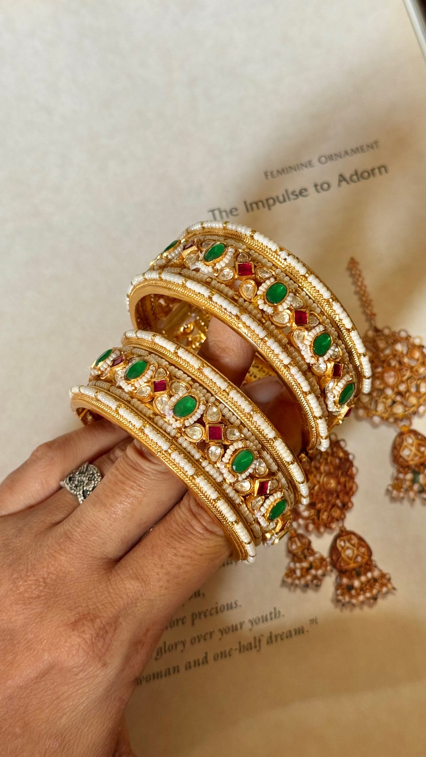 Real moissanite rani pink & emerald openable bangle