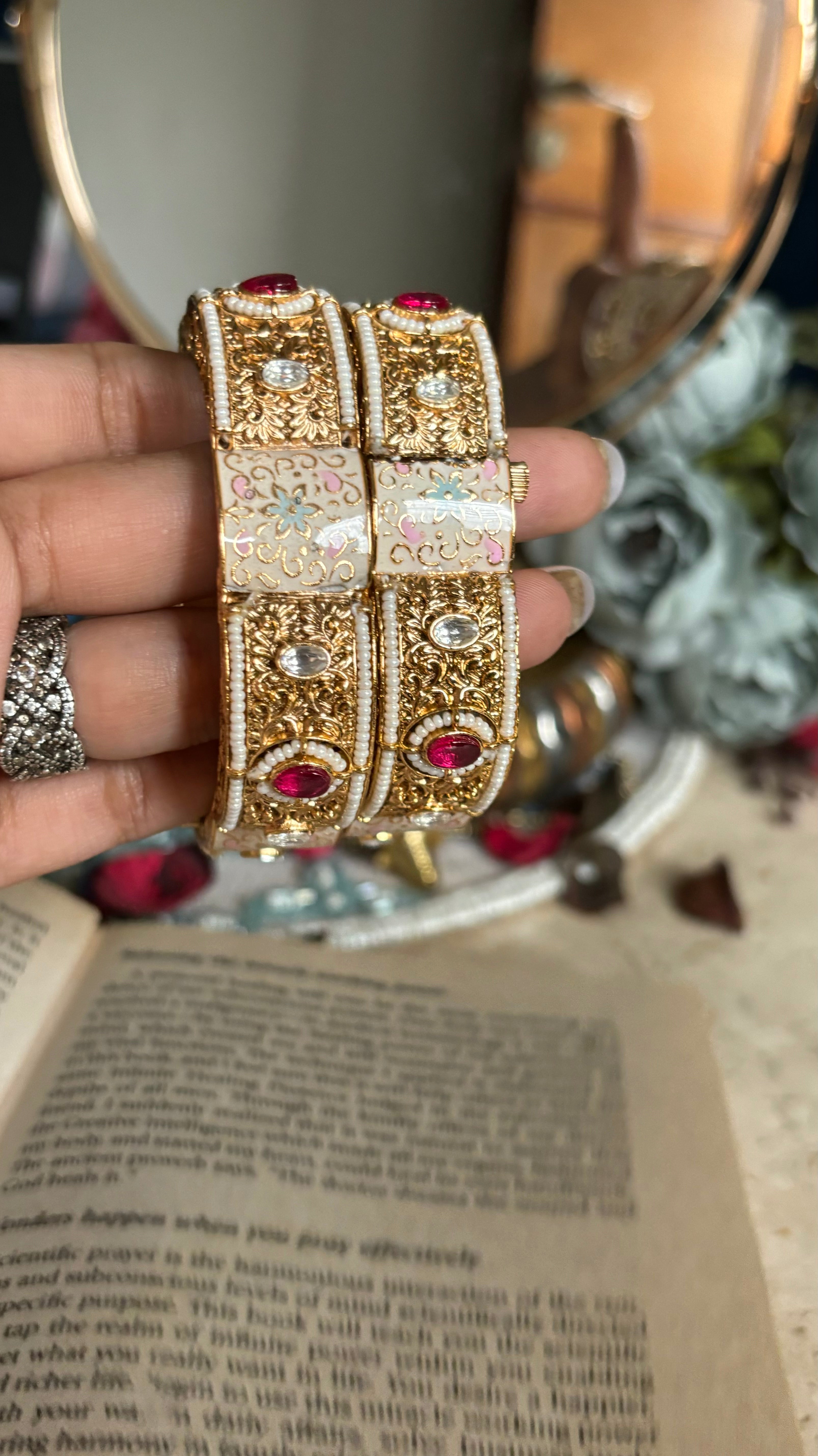 Square shape, Meenakari and Ruby bangles