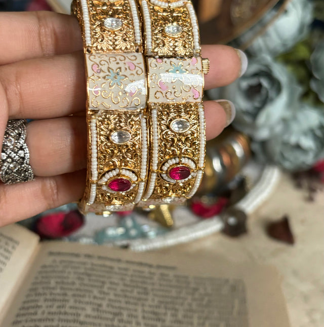 Square shape, Meenakari and Ruby bangles