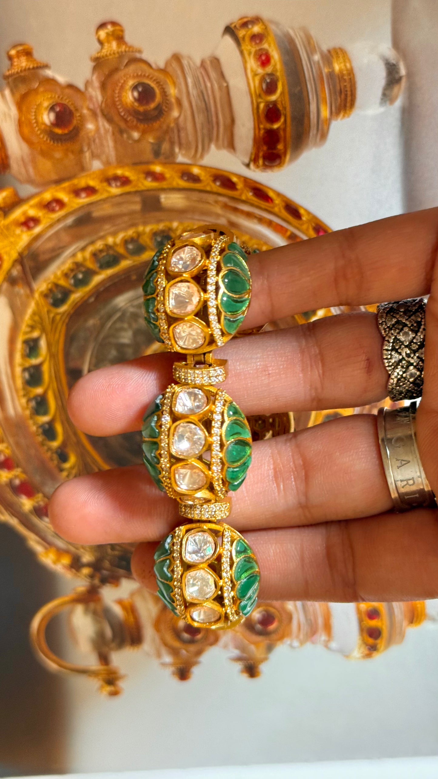 Emerald takkar real moissanite gajra style bracelet