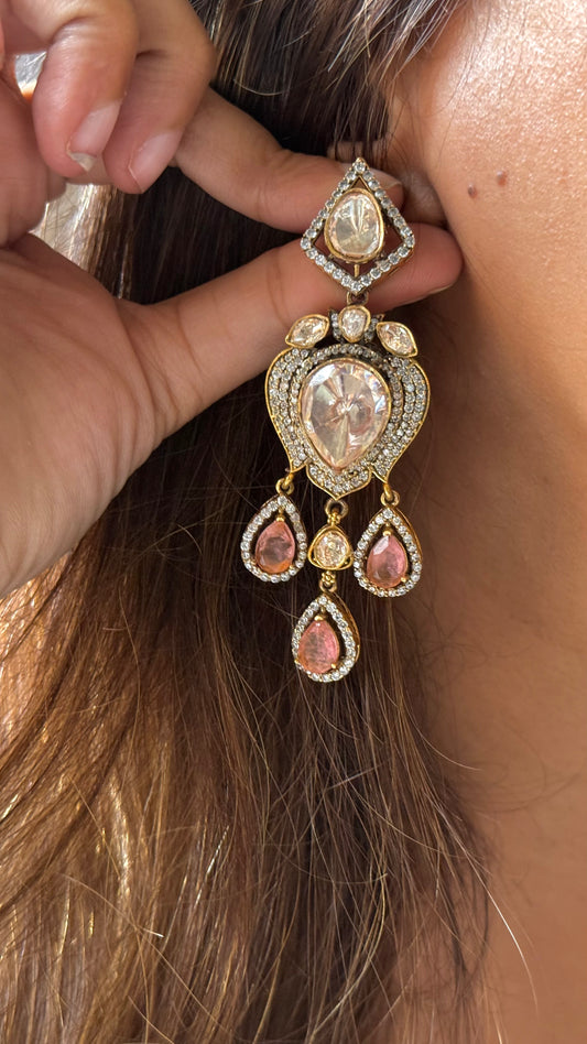 Rose quartz moissanite danglers