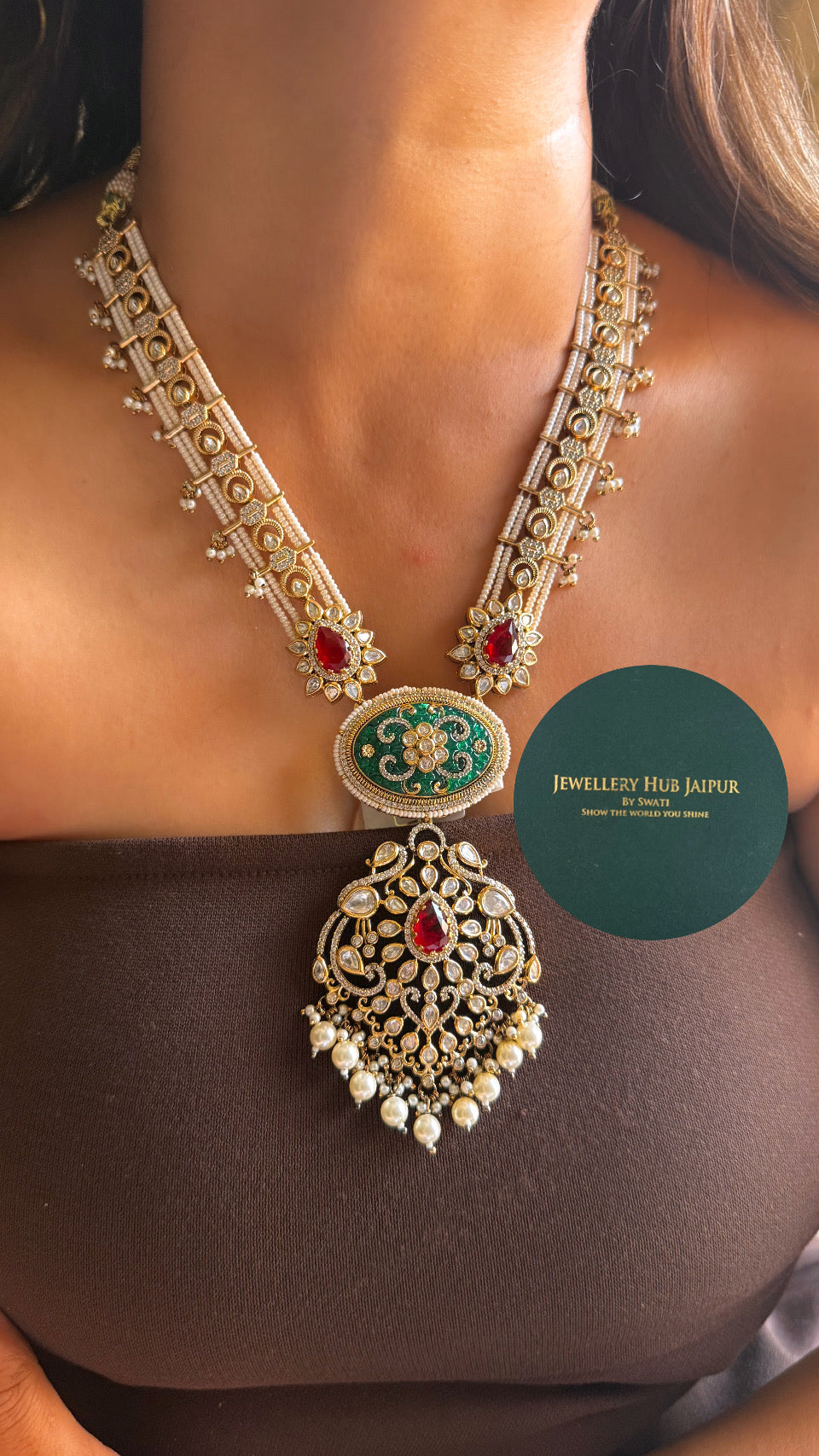 Real gold, Tribhuvan Das Zaveri, inspire Meena Kari Emerald and Ruby Ranihaar
