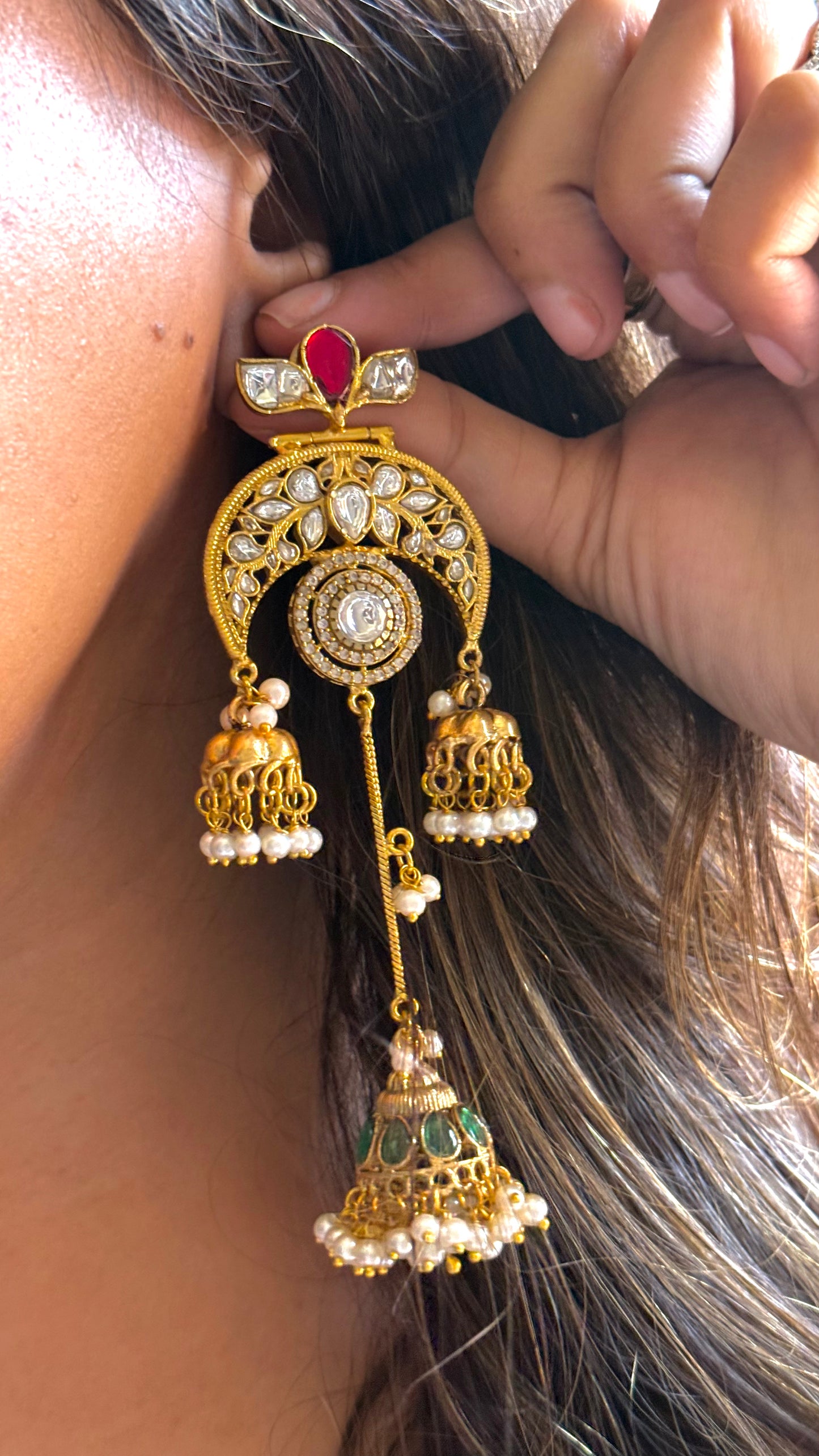 Amrapali inspired ruby emerald  triple jhumki danglers
