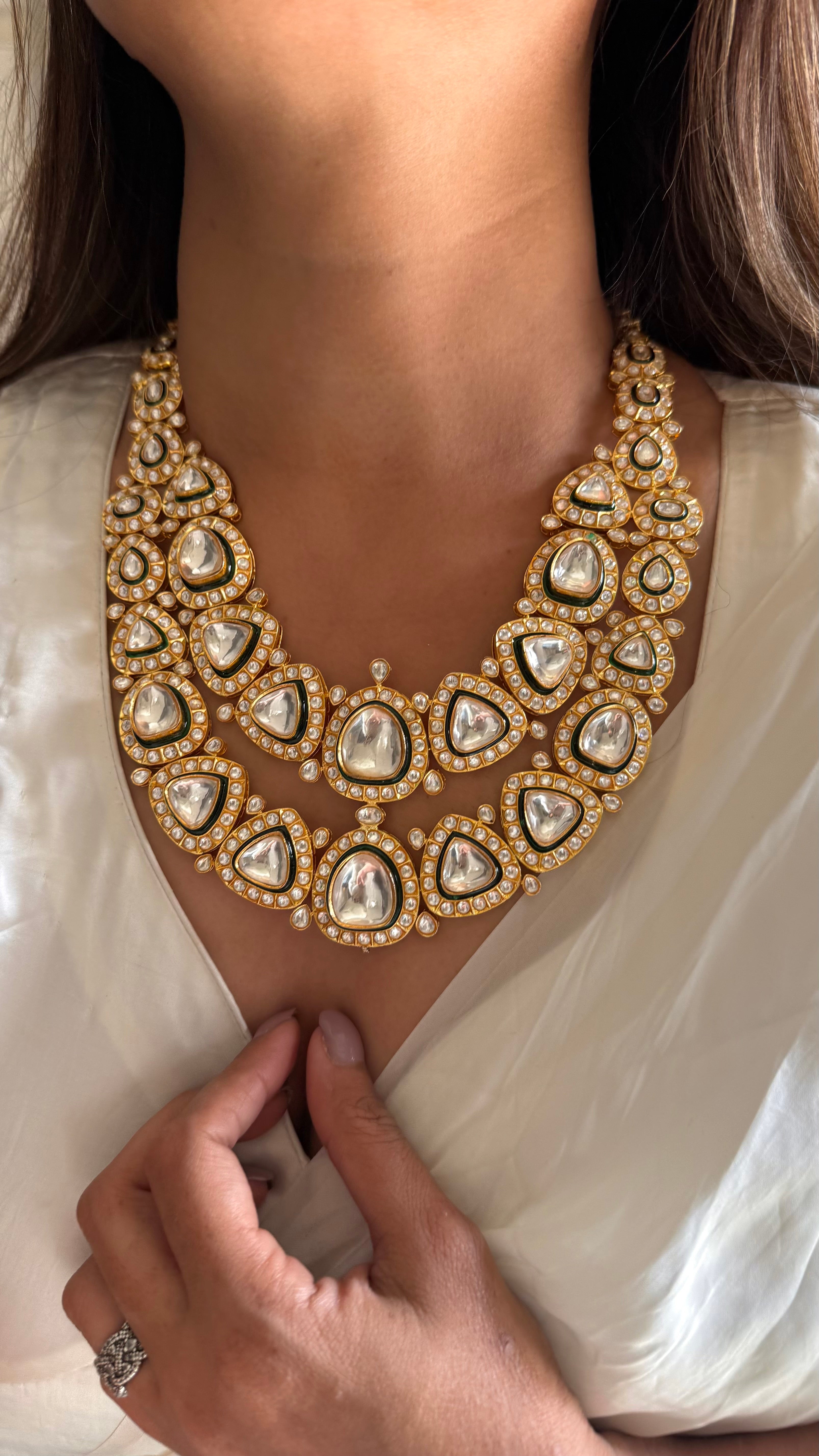Rajeshwari Maharani Necklace with uncut polki and meenakari