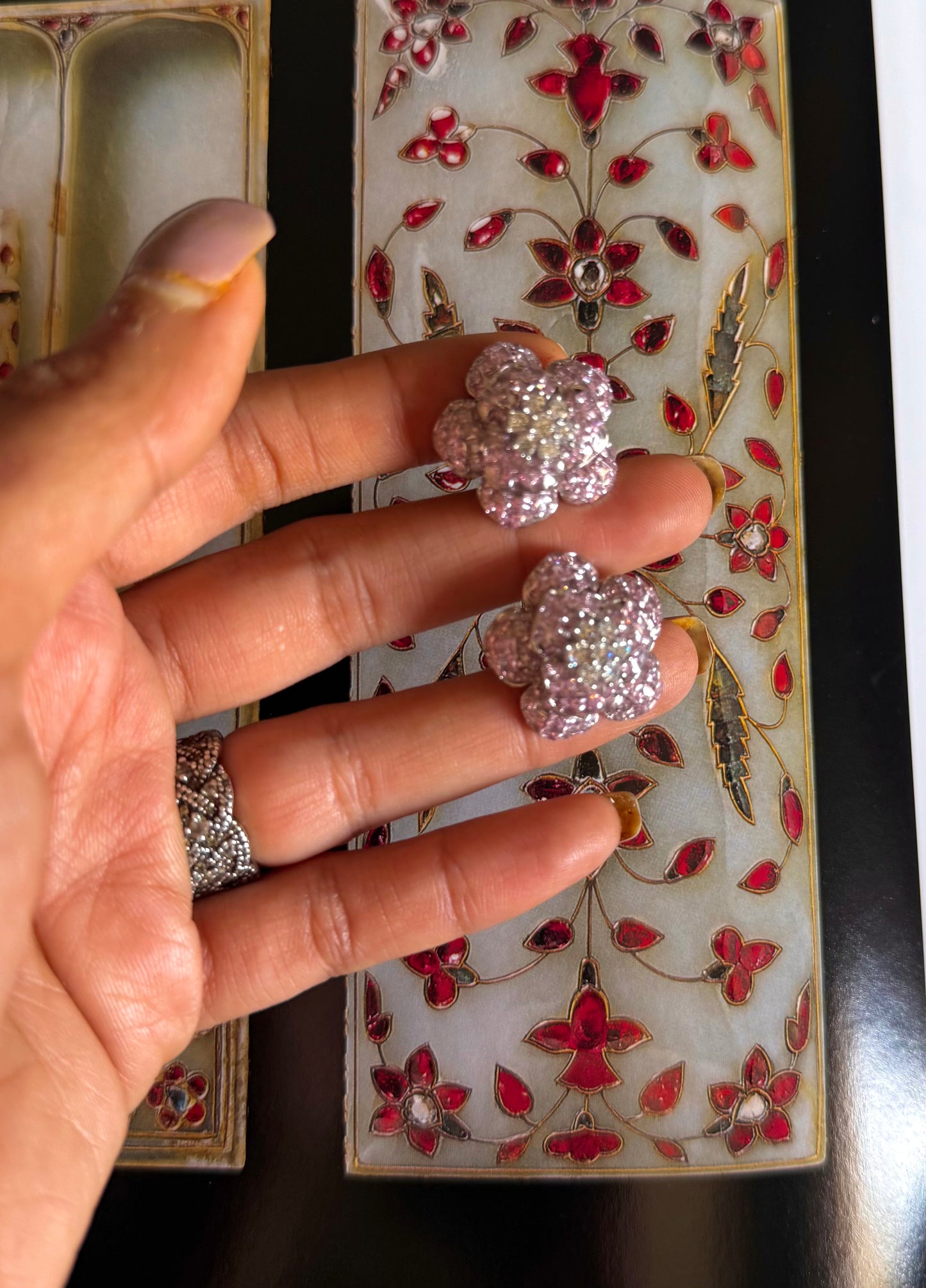 Rose quartz flower stud