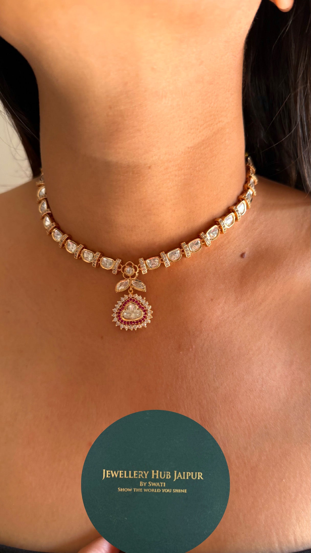 Floral ruby polki collar necklace set