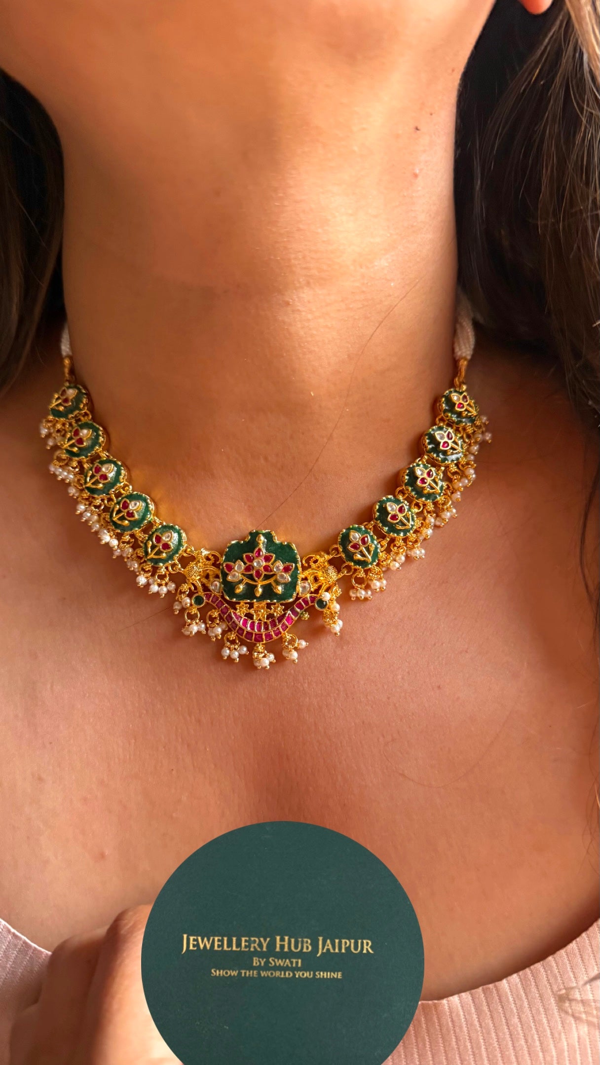 Heritage emerald & Rani pink ruby rajwadi necklace