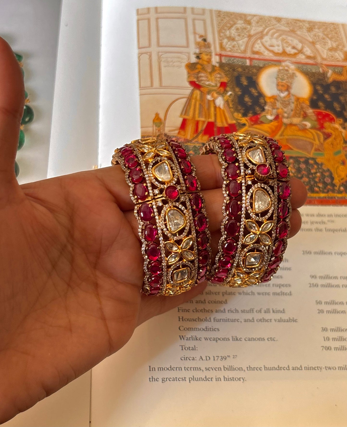 Victorian base gold moissanite rani pink bangles